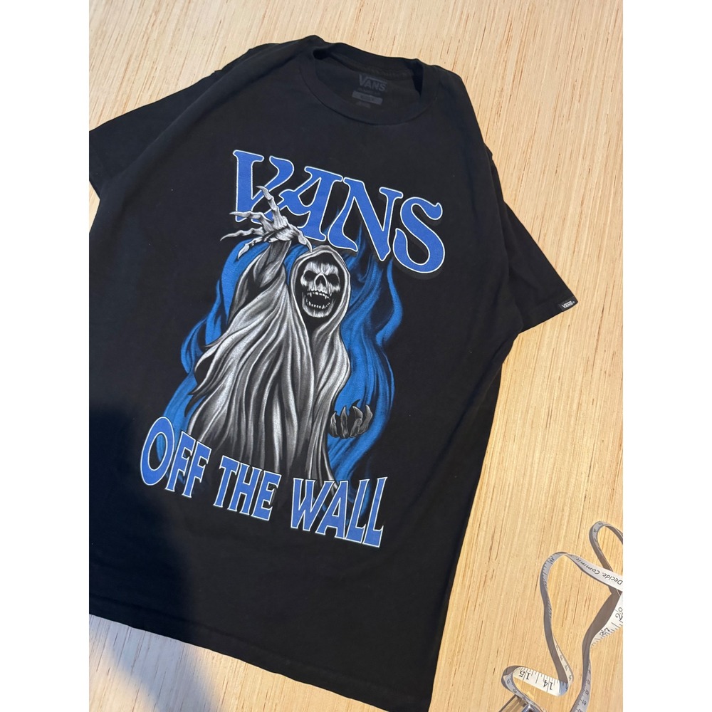 Vans Off The Wall Grim‎ Reaper T-Shirt Mens Medium Black Blue Skeleton Graphic